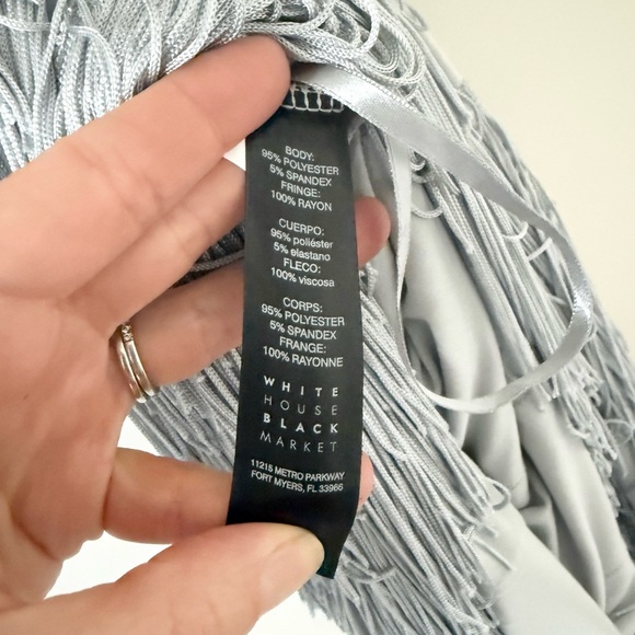 NWT White House Black Market Flapper Fringe Dress in Gray Size M - Picture 7 of 8